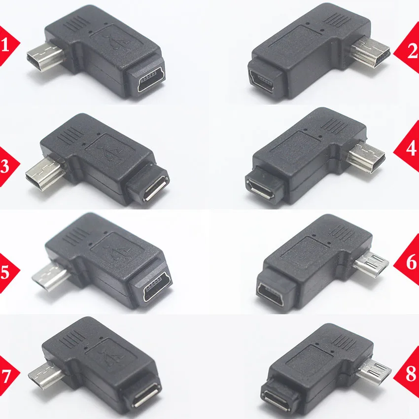 

1pcs 90 Degree Left & Right Angled Mini USB 5pin Female to Micro USB Male Data Sync Adapter Plug Micro USB To Mini USB Connector