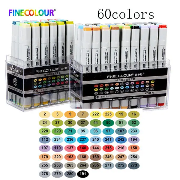 24/36/48/60/72 Цвет Finecolour Профессиональный маркер для рисования эскиз двойной головкой рисунок кисть на спиртовой основе маркер для рисования - Цвет: 60 Standard box