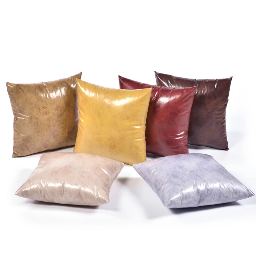 45x45cm Solid Color PU Leather Pillowcase Retro Cushion Cover Bed Sofa