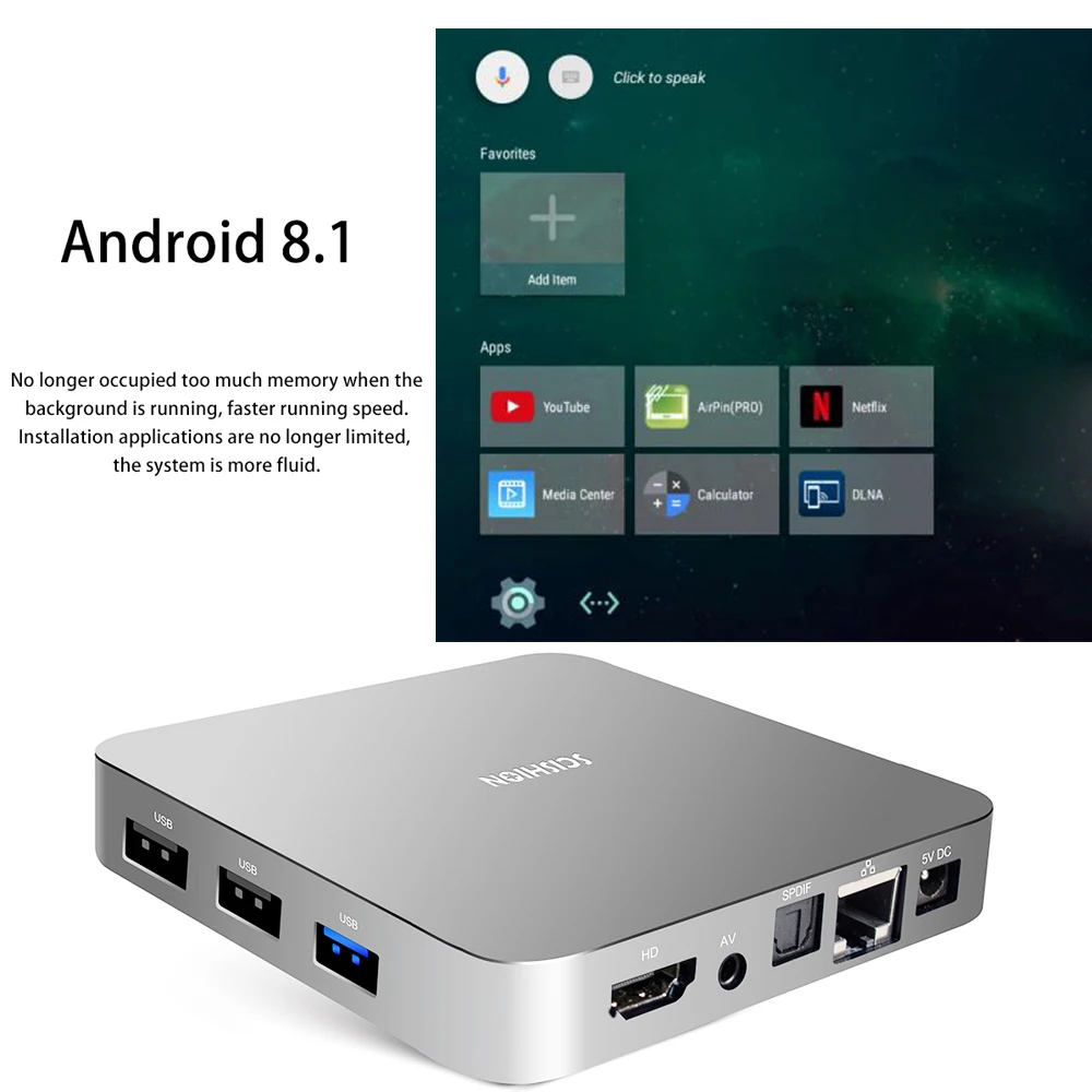 SCISHION AI One Android 8,1 tv Box Голосовое управление RK3328 4K медиаплеер TF карта до 32 гб поддержка 5,1 объемного звука выход