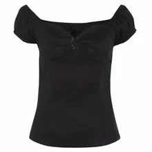 40-Женский винтажный Топ 50 s pinup dolores черного цвета, плюс размер, рубашка с бантом, милое декольте, с открытыми плечами, облегающие рубашки в стиле рокабилли