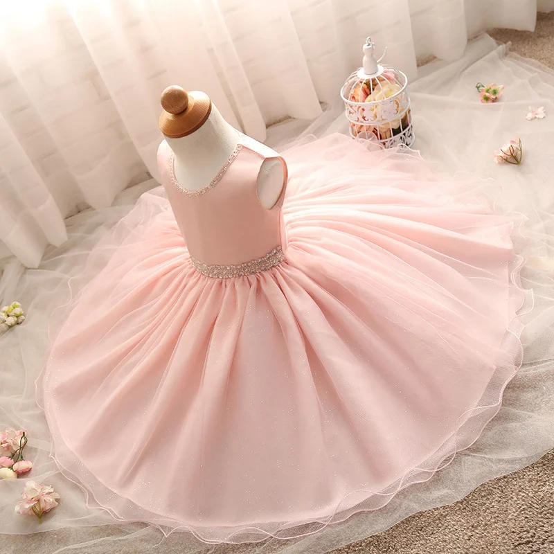

Newborn Baby Girl Dress Summer Net Yarn Pettiskirt Pearl Studded Glittering Girl Dress Birthday Party Photo Princess Girl Dress