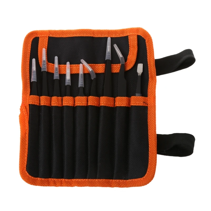 

9Pcs/Set Stainless Steel Tweezers Electronic Tool Instruments Precision Anti-static Kit wiht Storage Bag W315