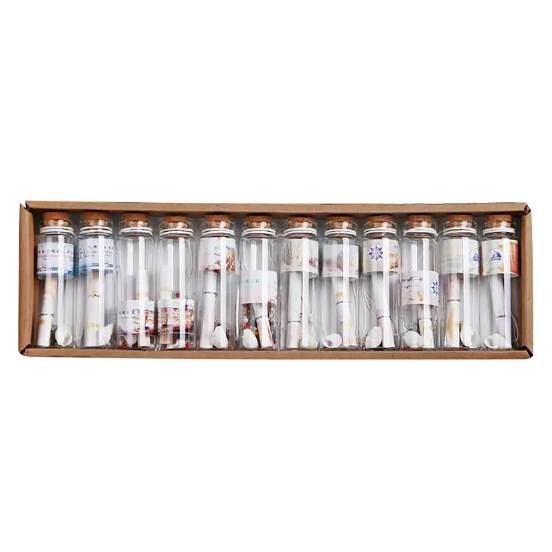 

OOTDTY 12pcs Ocean style Wish Bottles Decorative Crafts Floating Bottle Coloured beads Shell Drift bottle Home decoration gift