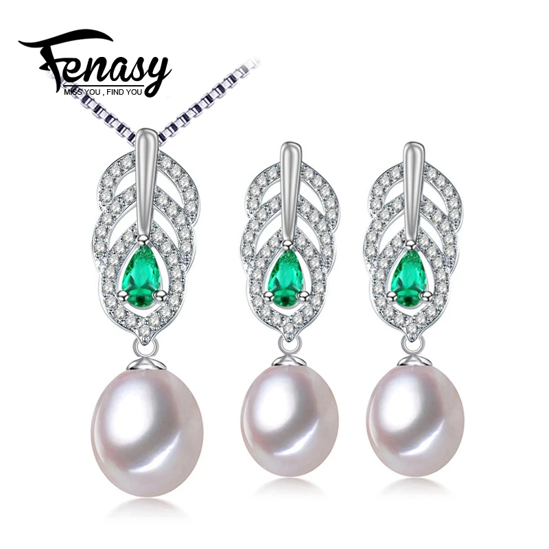 

FENASY Pearl Jewelry wedding engagement jewelry sets,Natural Pearl pendant Necklace women/party earrings,party earrings female