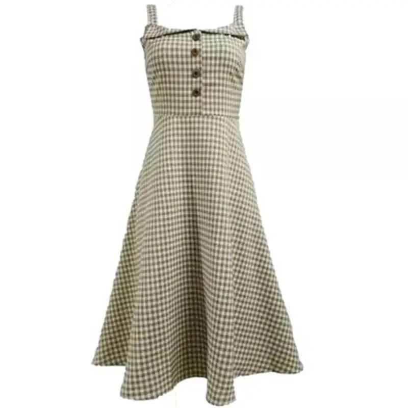 Plaid Dress Women spring New fashion High quality retro Sling bottom plaid dress women