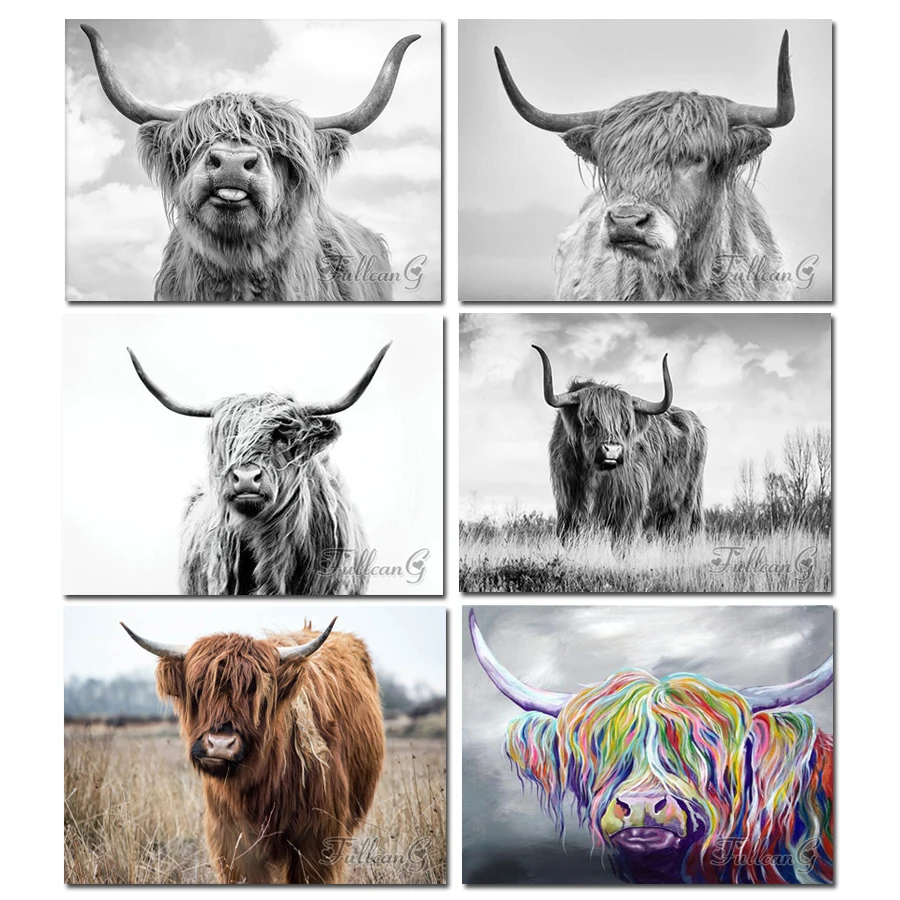 

FULLCANG full square/round drill 5d diy diamond painting animals highland cow mozaik embroidery cross stitch craft kit FC559