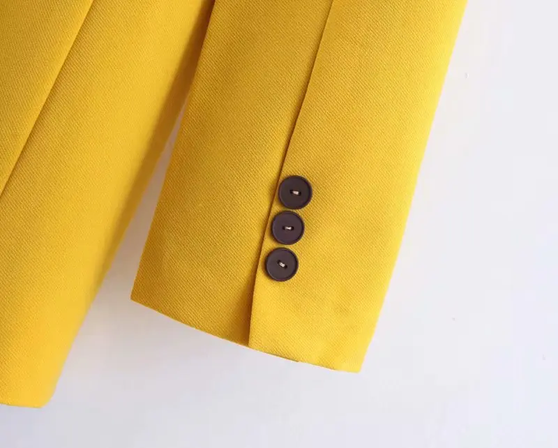 Женский стиль желтый Блейзер двубортный длинный рукав офисная одежда пальто однотонная женская Повседневная Верхняя одежда Топы