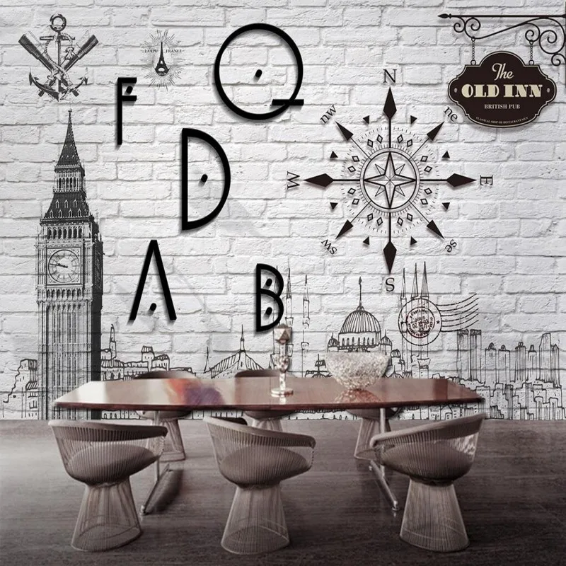 Custom-hand-painted-backdrop-wallpaper-retro-wallpaper-Big-Ben-white-brick-wall-living-room-TV-room (1)