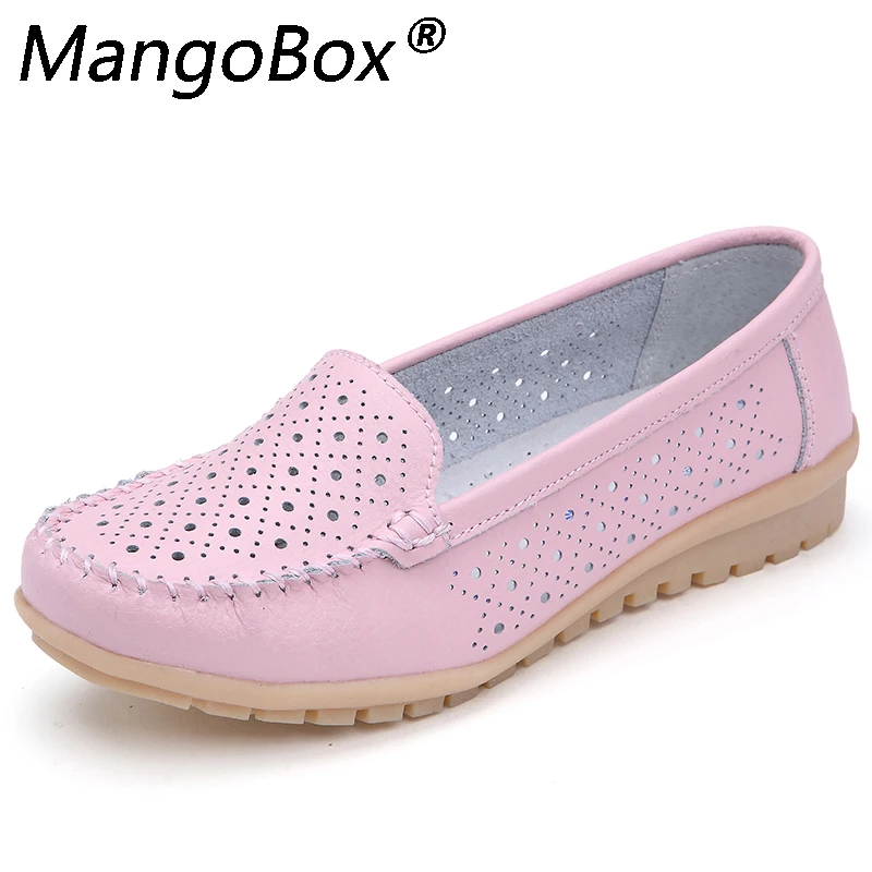 

2018 Summer Women Ballet Flats Genuine Leather Loafers Shoes Slip on Flat Heel Shoes Ladies Casual Pink Yellow Ballerina Flats