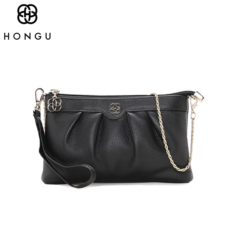 

HONGU Luxury Handbags Top Layer Cow Leather Shoulder Bag Women Chains Messenger Bags Famous Brands Genuine Leather Crossbody Bag