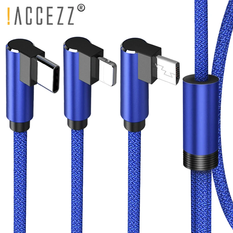 

!ACCEZZ 3 in 1 L Shape Universal Lighting Charge Cable Micro USB Type-C For Xiaomi 5 Samsung S7 Pin For iPhone X Cord Line 1.2M
