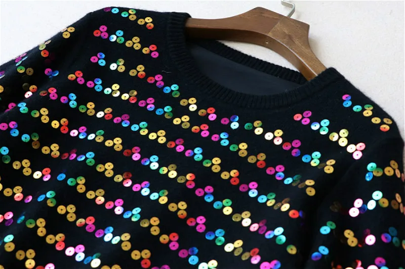 Роскошный брендовый дизайнерский свитер для подиума, женские элегантные блестящие разноцветные бусы, полные звезд, блестки, теплые вязаные топы, свитера