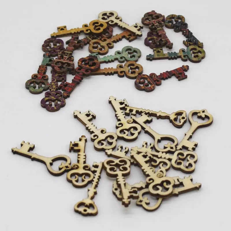 

50pcs/lot key Shape Wooden Chips supplies for Embellishments Wedding Party Home Decorative Buttons Handwork Accessories
