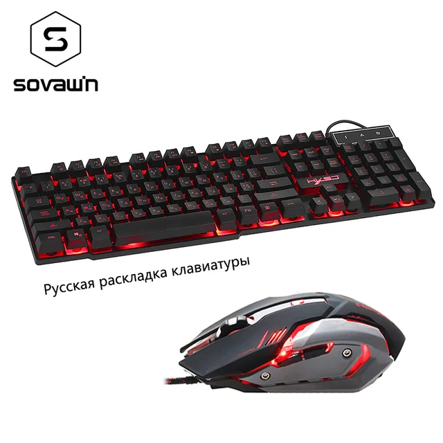 Best Price Sovawin Wired Russian Keyboard with Gaming Mouse 3 Colors Breathe Backlight Removable Keycaps Waterproof design Gamer PC Laptop 