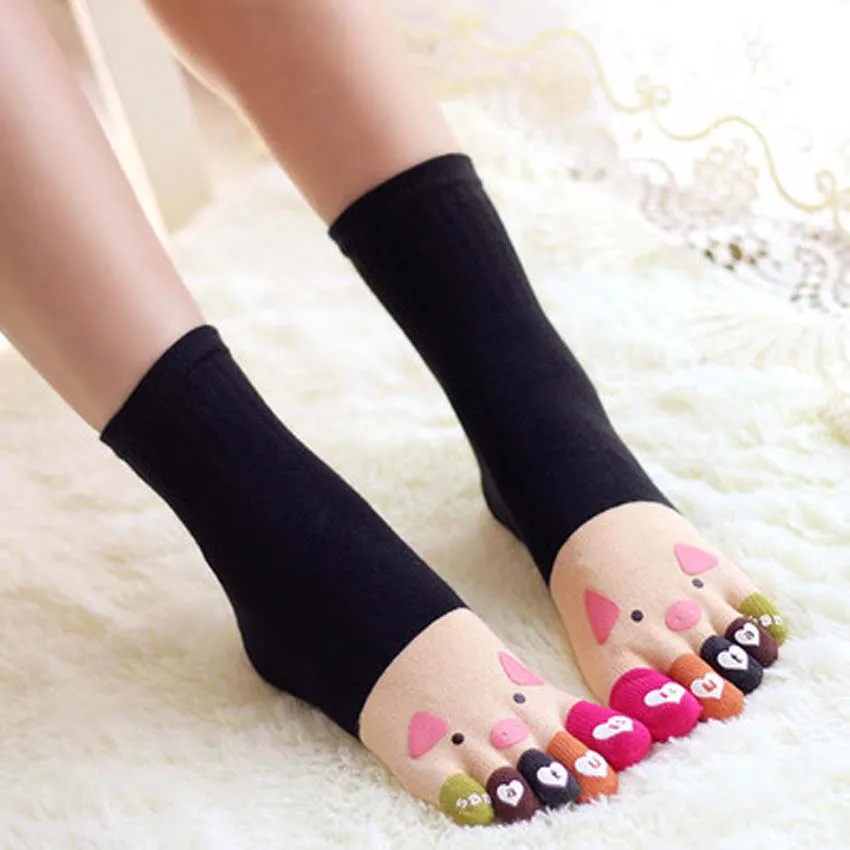 Summer Funny funky women short socks Cotton Five fingers sock Peter Pan ...