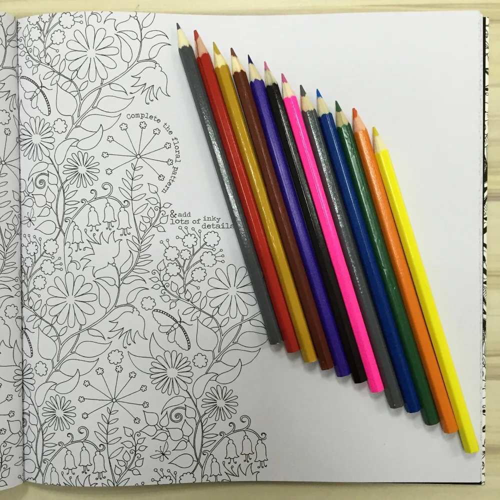 Online Shop Secret Garden Coloring Book Adult Hand Drawn Pencils 12 Pcs Relieve Stress Graffiti Painting Drawing English