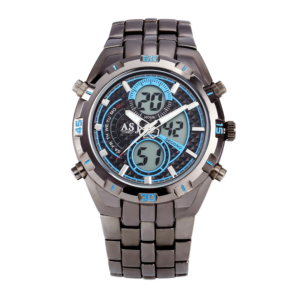 ASJ B897 мужские спортивные часы из нержавеющей стали с двойным Movt военные часы водонепроницаемые армейские наручные часы