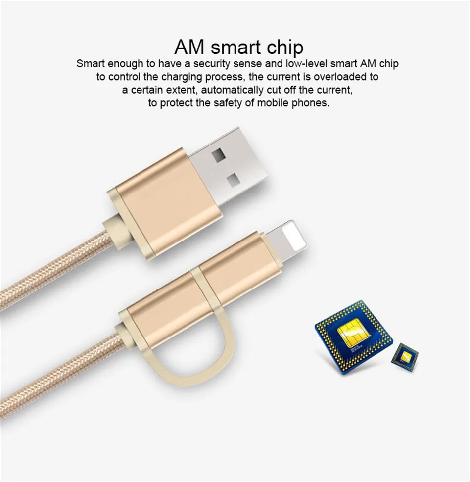 NOHON Micro USB to Lighting 2 in 1 Nylon Charge Cable For iPhone 7 8 Plus X For iPad Mini Fast Charger Cables For Samsung Xiaomi (7)