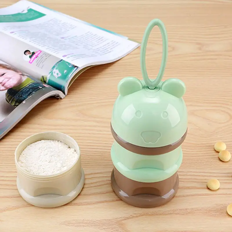 3 layer Cute Bear Style Portable Baby Food Storage Box Essential Cereal Cartoon Milk Powder Boxes Toddle Kids Formula Milk