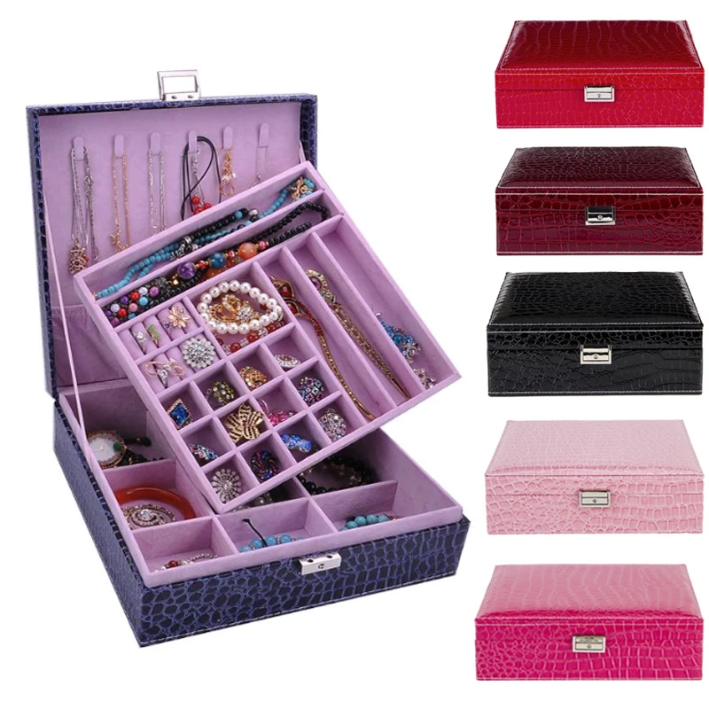 

Makeup Storage Box Retro PU Leather Fashion Jewelry Box Holder Large Capacity Square Ring Earring Accessorie Case Organizer 2019
