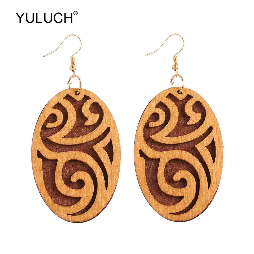 

YULUCH 2019 Vintage Double Layer Wooden Geometric Dangle Earrings For Women Ethnic African Indian Long Pendant Earrings Jewelry
