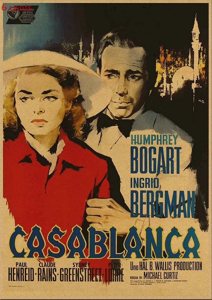 Casablanca Movie Poster, декоративная наклейка, плакат из крафт-бумаги, наклейка на стену, винтажная Наклейка на стену, настенный стикер по фильму