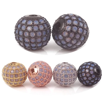 

New Silver Gold Color Micro Pave Opal CZ Round Bead For Bracelets & Necklace DIY Jewelry Making 8mm 10mm 12mm Spacer Metal Beads