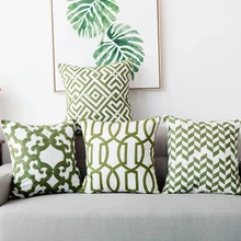 Текстильный Декор для дома вышитая наволочка для подушки зеленого цвета из плотной ткани с геометрическим рисунком хлопок квадратная наволочка с вышивкой размером 45*45 см
