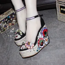 Sandalias Mujer 2019 Stylish Magic Show Sandals Women Colors Crystal Studded Rhinestone Sandals 10cm High Wedges Shoes For Women new women flat shoes rhinestone slippers colorful crystal sandals kid suede rivets studded outdoor rhinestone zapatos mujer