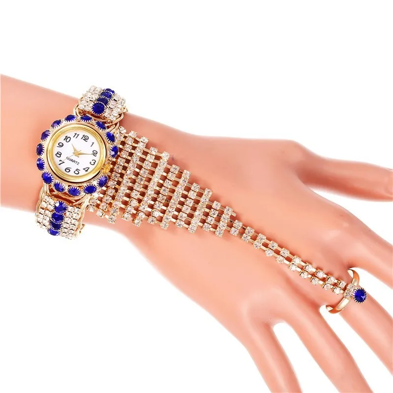 Топ Бренд роскошные часы Стразы браслет часы женские наручные часы Relogio Feminino Reloj Mujer Montre Femme - Цвет: Синий