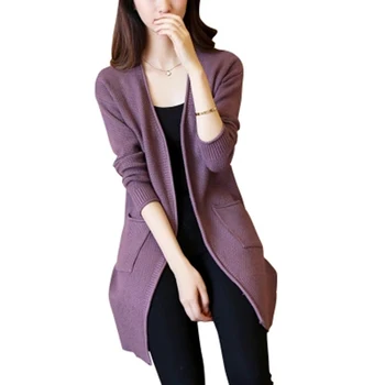 

2018 Spring Autumn Women V-Neck Full Sleeve Knitted Sweater Cardigan Lady Loose Knitted Cardigans Sweater Coat with Pocket F582