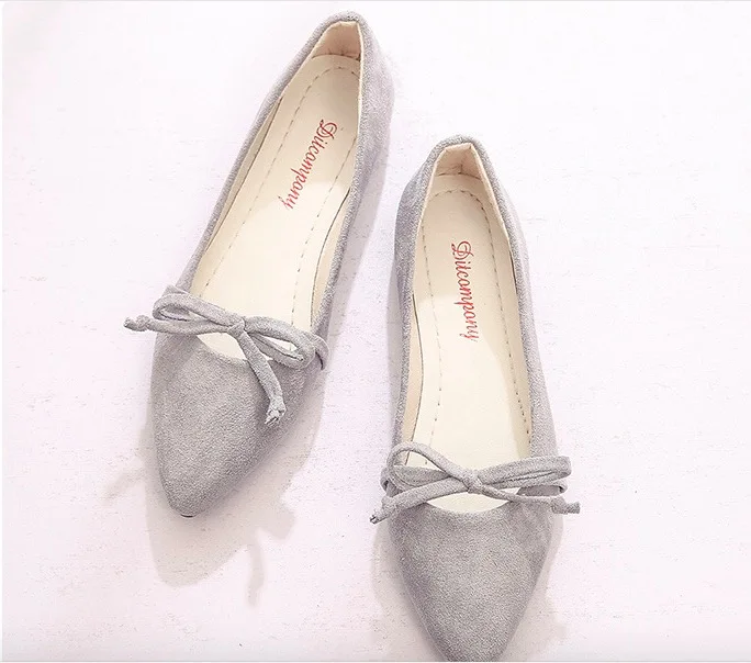 

2019 New Style Women's Casual Shoes Leisure Pointed-toe Shallow Ship-on Bowknot Light Korean Flock Candy Soft
