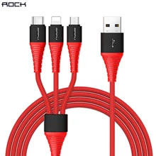 Высокопрочный зарядный usb-кабель для iPhone X 8 7 6 6 Plus, ROCK 3 в 1 USB type C Micro usb и зарядный кабель для зарядного устройства iPhone