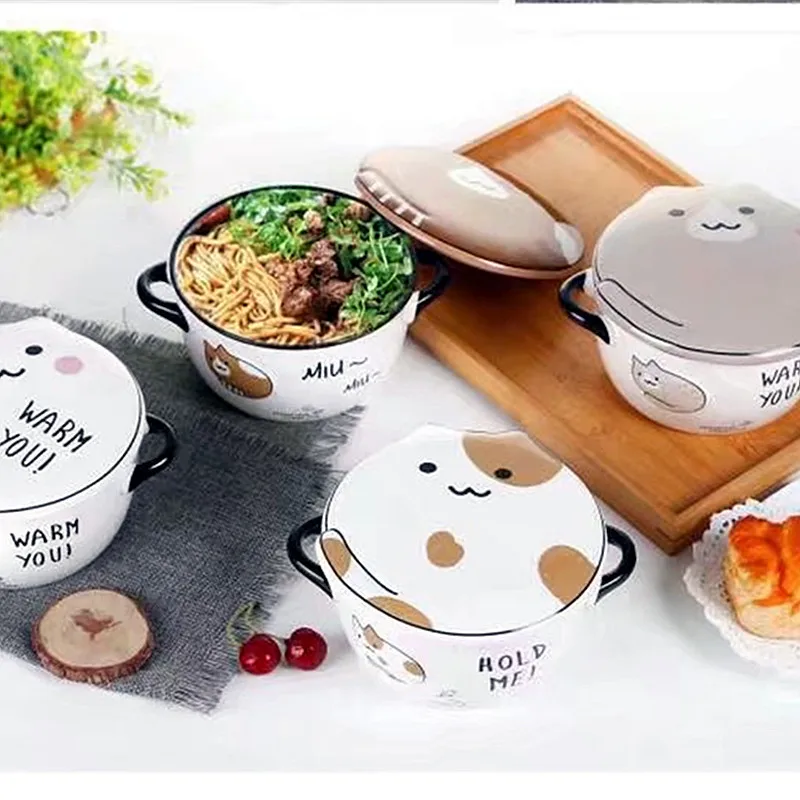 OUSSIRRO оригинальная миска для лапши с крышкой и мультяшным котом керамическая