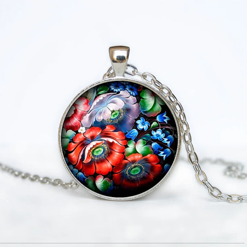 2016 New Handmade Zhostovo pendant Russian folk necklace Zhostovo