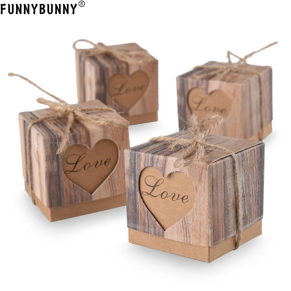 

FUNNYBUNNY Love Heart Imitation Bark Gift Bag for Wedding Party Birthday Bridal Shower Decoration
