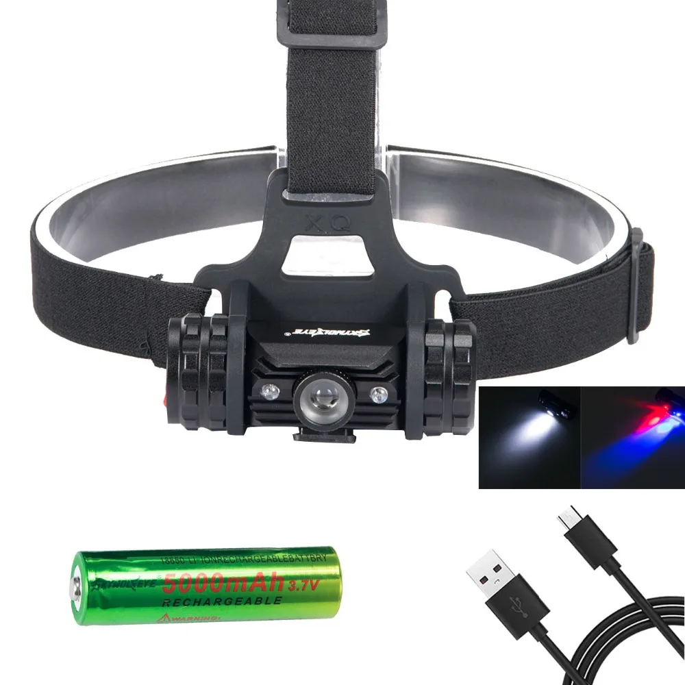 Q5 Headlight 4 Modes White Red Blue LED Headlamp USB Charging Head Lamp Flashlight 18650 Battery For Night Fishing Light | Лампы и