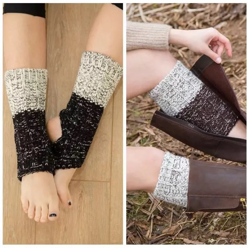 2pairs Women's thick warm knitted patchwork leg warmers Latin dance