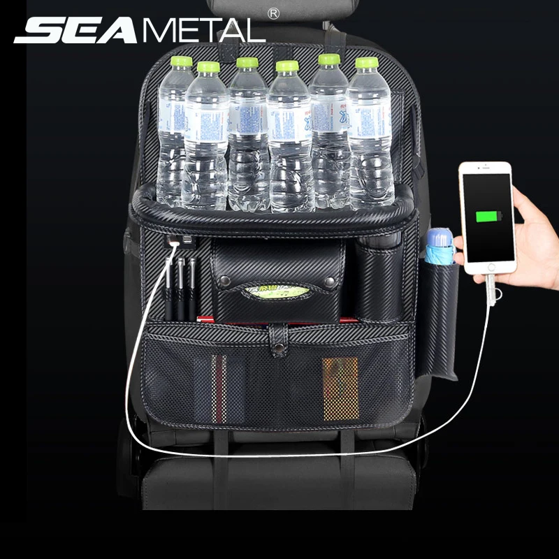 Backseat Bag 4 USB Car Organizer Charge Phone Stowing Tidying Storage Auto Accessories Back Seat Kid Table Drink Holder Travel