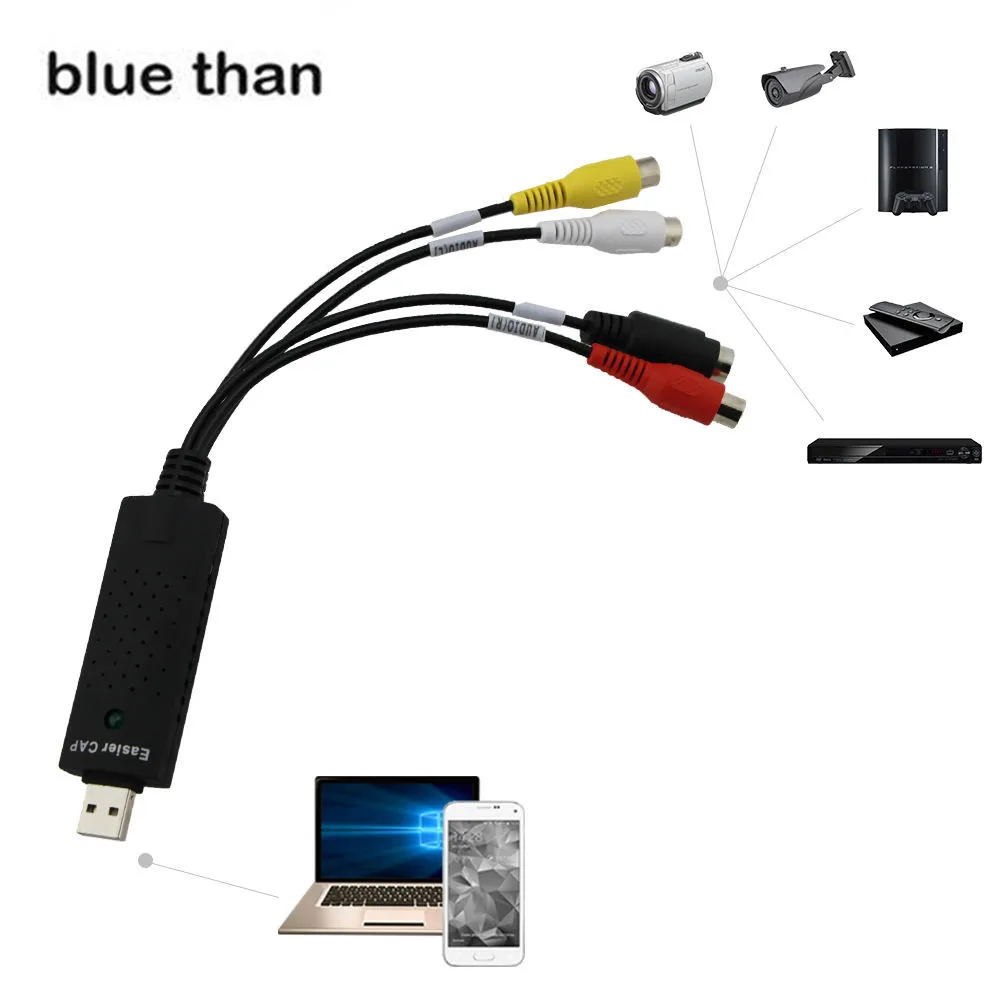 Синий чем Новый USB 2.0 easiercap UTV007 ТВ DVD VHS видеозахвата AV аудио легче крышка адаптер