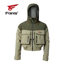 Males’s Hooded Breathable Outside Windproof &Waterproof Fly Fishing Jacket with Fishing Lanyards Multi-Pockets for Fishing Mountain climbing