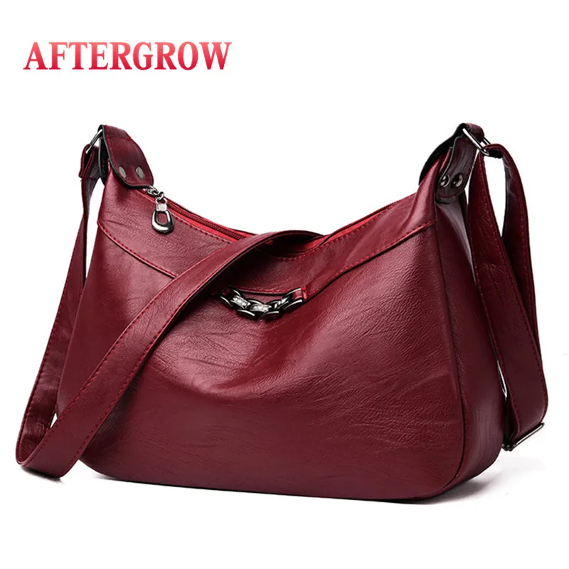 

Washed Leather Handbags Women Bags Chain Solid Zipper Designer Shoulder Crossbody Bag Female Cheep Vintage Ladies Messenger Bag