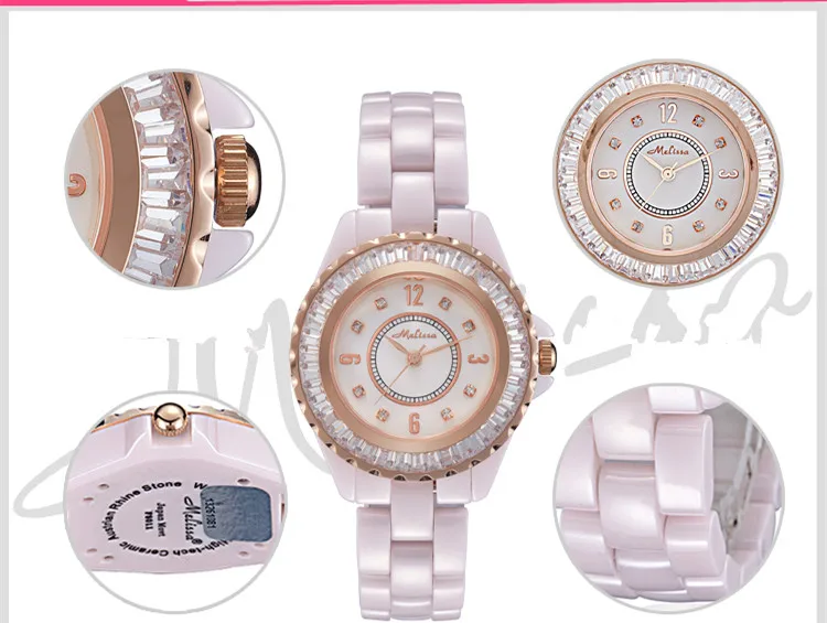 100% Full Ceramic Bracelet Watch Anti-allergy Wrist watch Elegant Women Crystal Dress Watches MELISSA Quartz Montre Femme F8011A