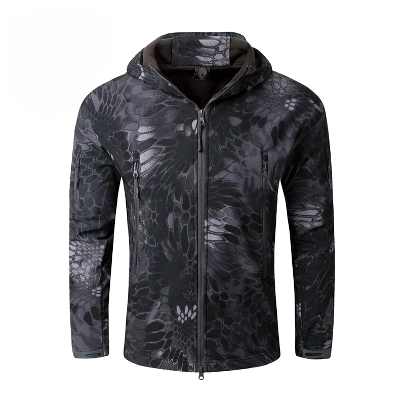 Men's Tactical Outdoor Hunting Jacket Waterproof Softshell Fleece Camouflage Jackets - Цвет: Python