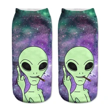 New arrival Women Low Cut Ankle Socks Funny Aliens 3D Printing Sock Cotton Hosiery Printed Sock