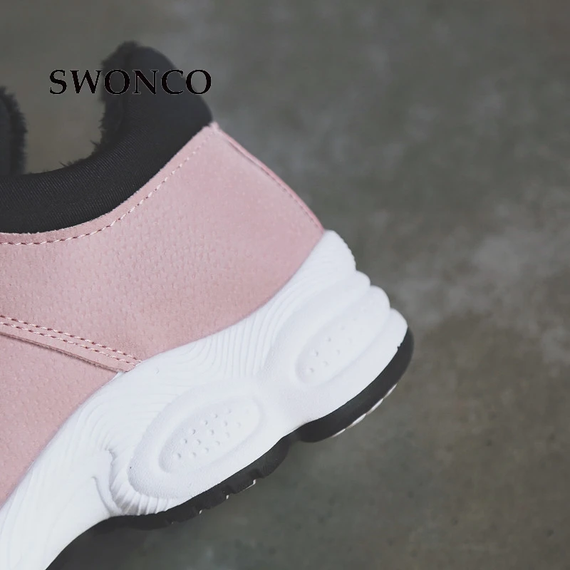 Женские зимние кроссовки SWONCO коллекция 2018 года кожаные с коротким плюшем теплая