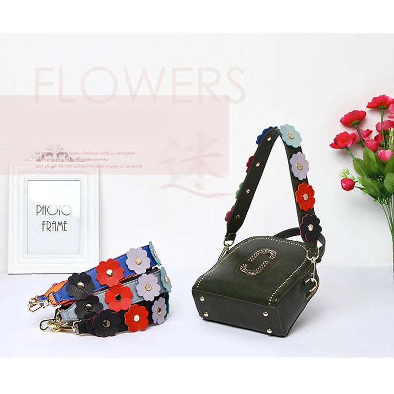 Flower 3D Design Bag Strap Women Shoulder Strap You Leather Bag Handles Female Handbag Strap Accessories Wide Purse Belt KZ0397