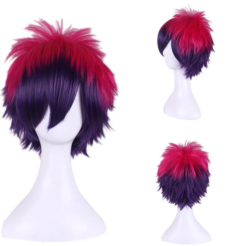 

NO GAME NO LIFE Sora Red Mixed Blue Two Tone Ombre Wig Short Straight Gradient Hair Wigs Free wig cap