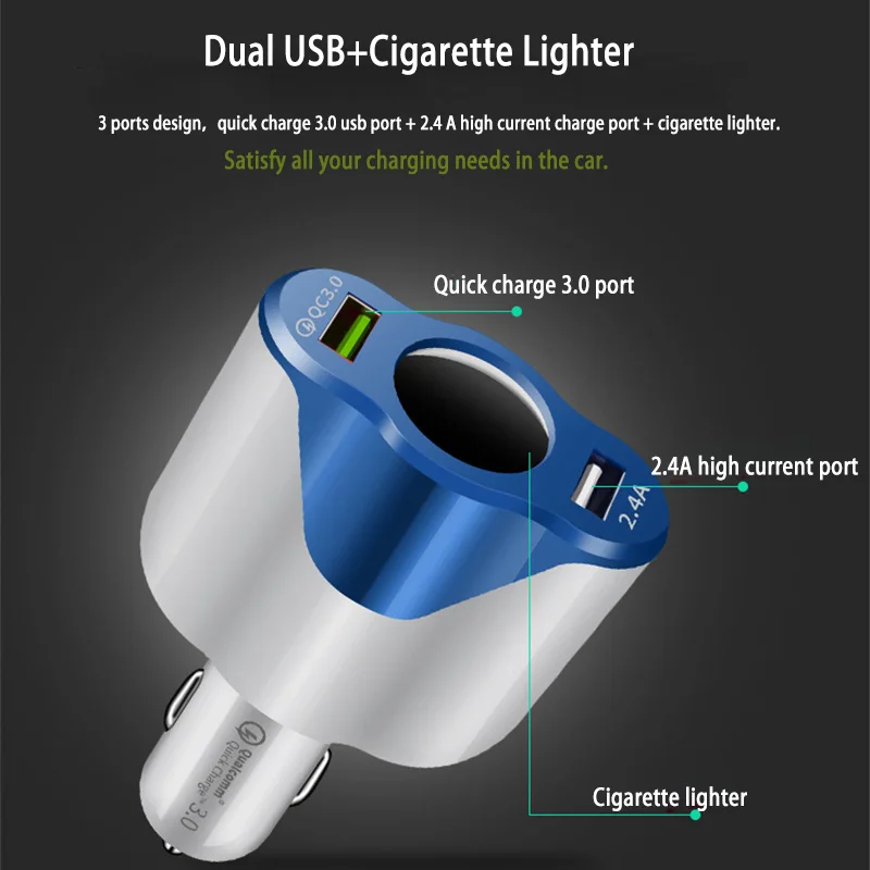 

Quick Charge 3.0 USB Car Charger QC 3.0 2.0 Mobile Phone Fast Charger Auto Charging Cable USB Cable for Xiaomi Mi 8 Apple Honor